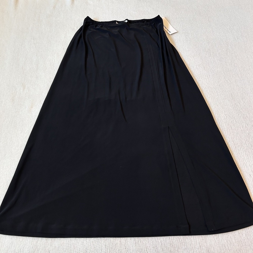 NWT Vtg Made In USA Caroline Rose Black Skirt Sz M Maxi Gothic Slit Pull On